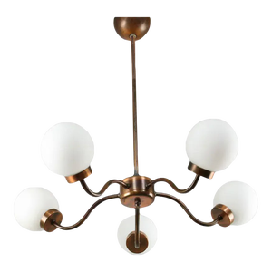 Vintage Metal and Opaline Glass Chandelier