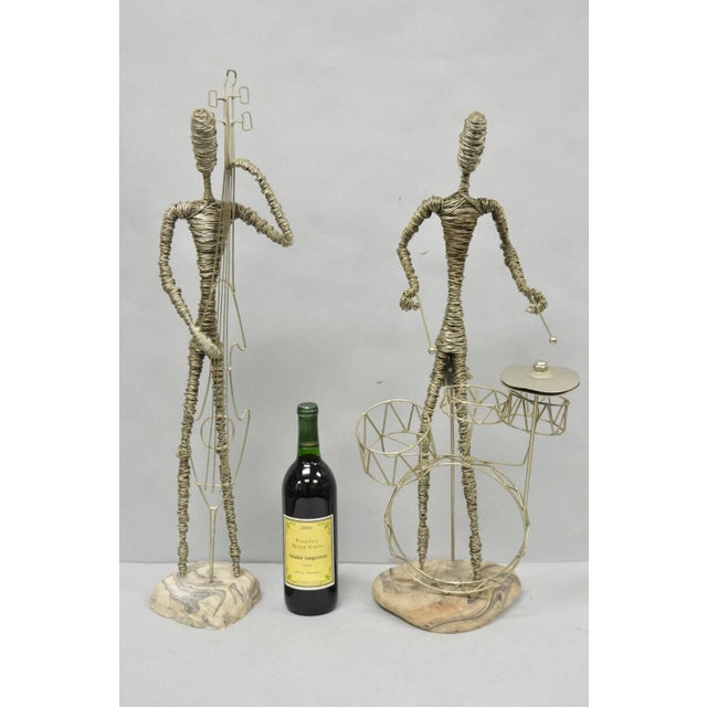 Vintage Mid Century Modern Brutalist Wrapped Wire Musician/Band Figure Sculpture - 2 Pc Set. Listing includes bass player...