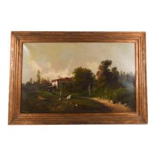 Antique Framed Signed G. Revere Countryside Villa Oil on Canvas For Sale