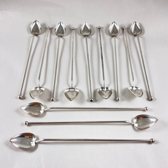Traditional Sterling Silver Highball or Iced Tea Heart Bowl Stirring Straws, Set of 12 For Sale - Image 3 of 10