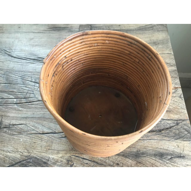 1970s Vintage Mid-Century Crespi Style Pencil Reed Rattan Bamboo Planter Italian For Sale - Image 9 of 12