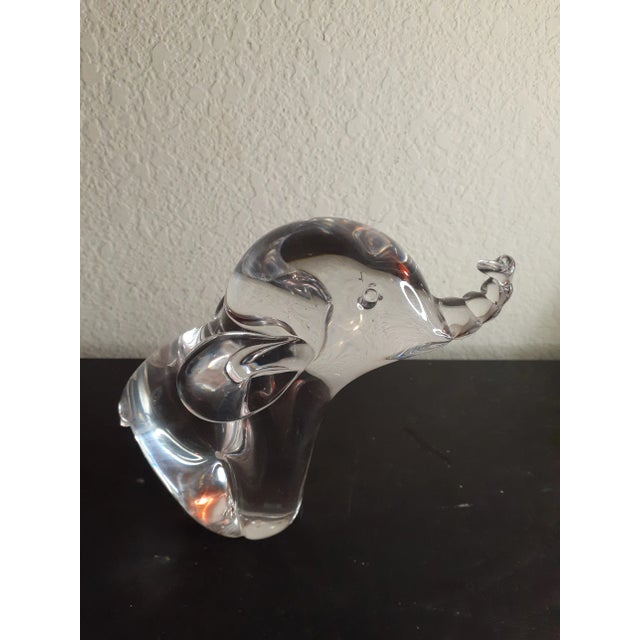 This is a STUNNING Artist Signed Clear Art Glass 6" Trunk Up Elephant Figurine. Several other Art Glass figurines sold...
