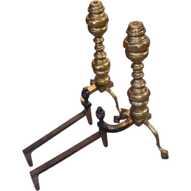 Mid 20th century harvin company federal style brass andirons with claw feet. Heavy duty brass and iron fireplace dogs....