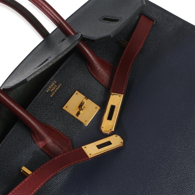 Blue Vintage Rouge H Bleu Marine Courchevel Birkin 35 GHW For Sale - Image 8 of 9