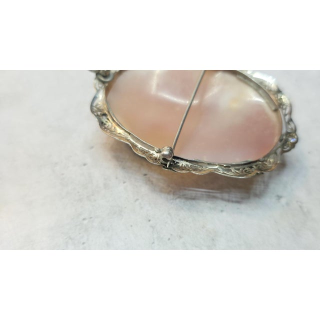 Late 19th Century Antique Shell Cameo White Gold With Diamond Brooch Greek Goddess Artemis For Sale - Image 5 of 8