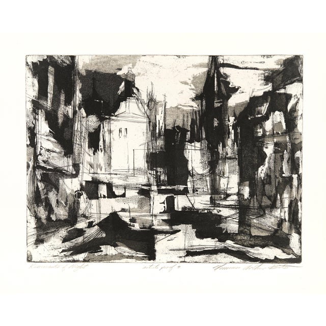 Norman Arthur Bate "Remnants of Night" 1959 Aquatint Engraving and Etching (Artist Proof) For Sale