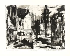 Norman Arthur Bate "Remnants of Night" 1959 Aquatint Engraving and Etching (Artist Proof)