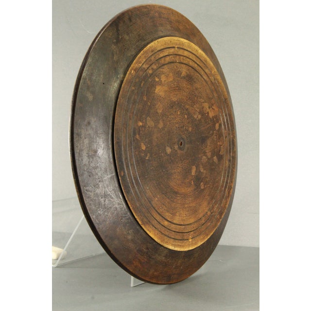 1850's-60's Treen Turned Wood & Brass Alms Dish Platter Charger, Victorian For Sale - Image 16 of 18
