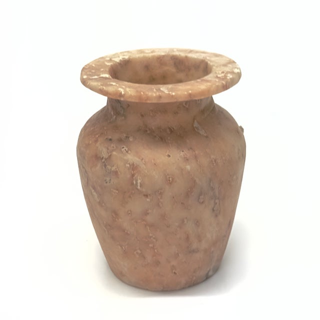 Traditional Antique Hand-Carved Pink Alabaster Vessel, Egyptian For Sale - Image 3 of 7