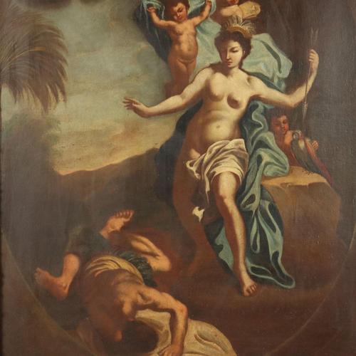 Painting with Allegory of America, 1700s, Oil on Canvas For Sale - Image 3 of 11