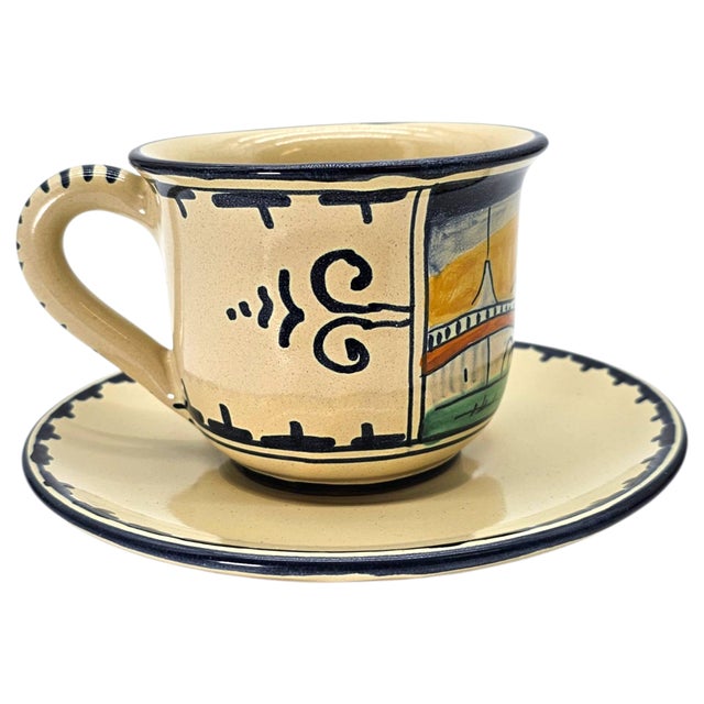 Vintage Corso Dei Fiori Casolare Cups & Saucers Set of 8 Italian Maiolica Painted For Sale - Image 11 of 18