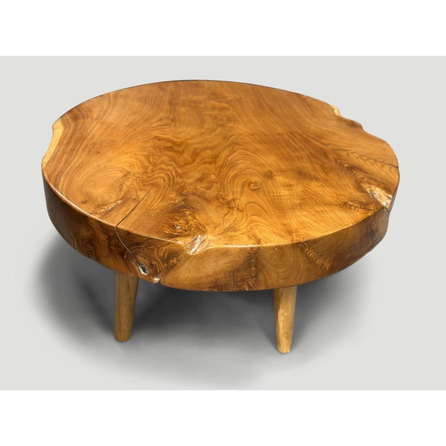 2010s Andrianna Shamaris Mid Century Style Teak Wood Round Coffee Table For Sale - Image 5 of 6