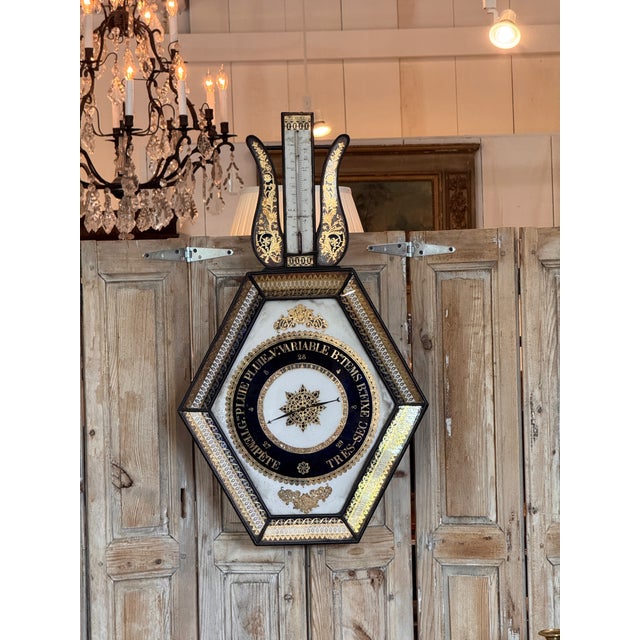 Traditional 19th Century French Eglomise Barometer With Lyre-Form Thermometer For Sale - Image 3 of 11
