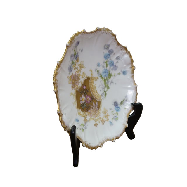 Victorian Antique a Klingenberg & Dwenger French Limoges Porcelain Floral Scalloped Plate For Sale - Image 3 of 13