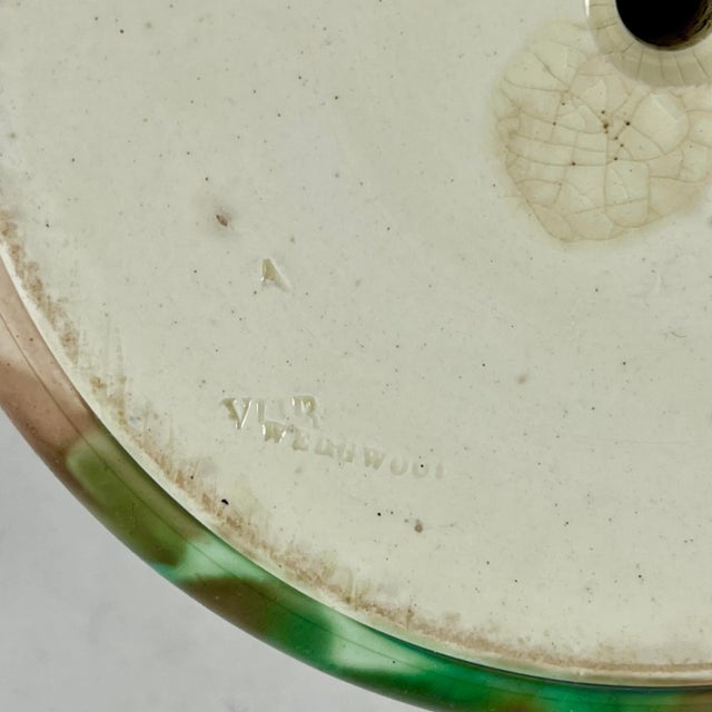 Green Wedgwood Green & Brown Tortoiseshell Glazed English Majolica Match Striker For Sale - Image 8 of 10