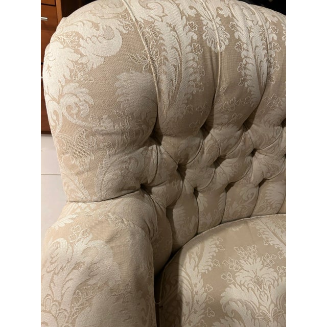 Ecru English Tufted Roll Arm Cream Damask Sofa With Three Down Filled, Removable, Reversible Cushions in Perfect Condition- Final Discounted Price! For Sale - Image 8 of 11