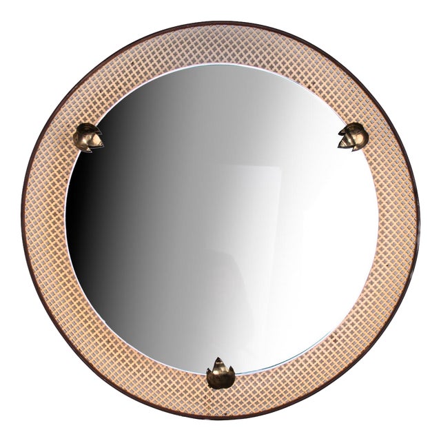 Round Perforated Backlit Mirror in the style of Mathieu Mategot, France, 1950s For Sale