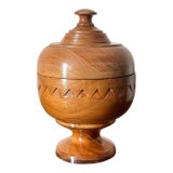 Antique Hand Turned Wooden Treenware Bowl With Lid For Sale