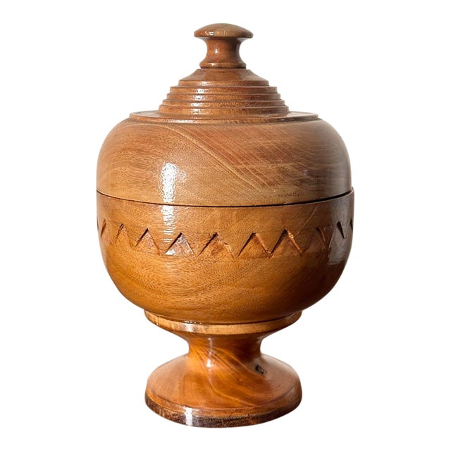 Antique Hand Turned Wooden Treenware Bowl With Lid For Sale