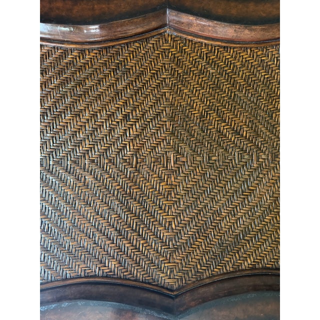 1980s Maitland-Smith Regency Faux Bamboo Base Leather and Wicker Tray Top Coffee Table For Sale - Image 18 of 18