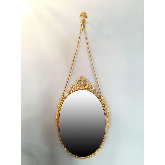 1940s Vintage Oval Brass Mirror with Ornamental Decor For Sale - Image 5 of 5