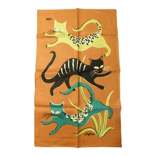 Vintage Dolly Dembo Atomic Cat Linen - Kay Dee Designs Textile Art For Sale