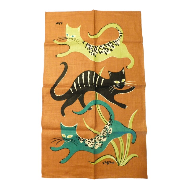 Vintage Dolly Dembo Atomic Cat Linen - Kay Dee Designs Textile Art For Sale