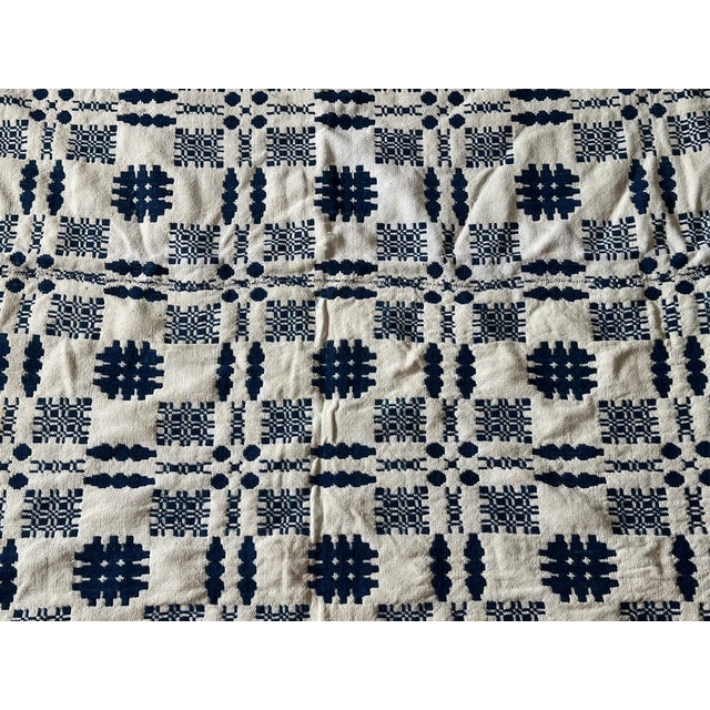 Antique 19th Century Hand Loom Woven Blue and White Coverlet For Sale - Image 9 of 16