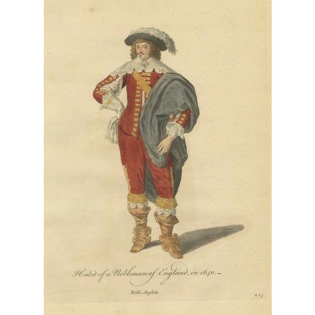 Jefferys, English Nobleman in 1640, Cavalier Dress with Plumed Hat, Jefferys, 1757, Engraving For Sale - Image 9 of 9