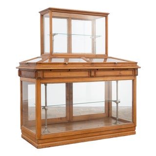 Antique Display Case in Glass and Pine, 1920 For Sale