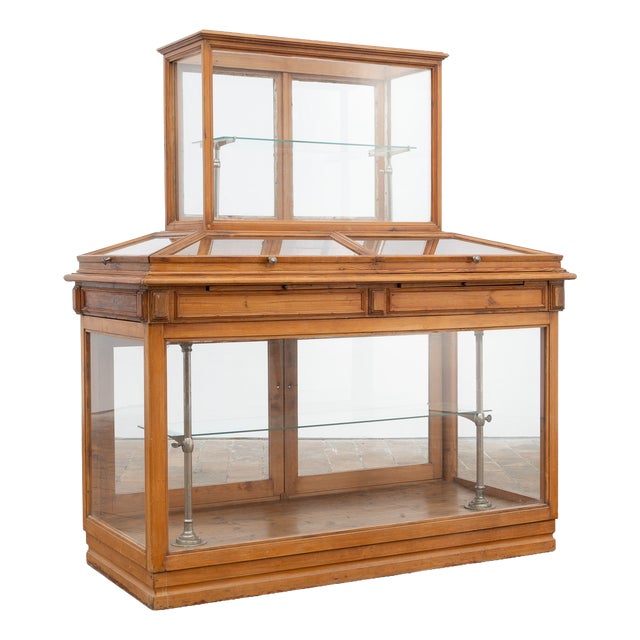 Antique Display Case in Glass and Pine, 1920 For Sale