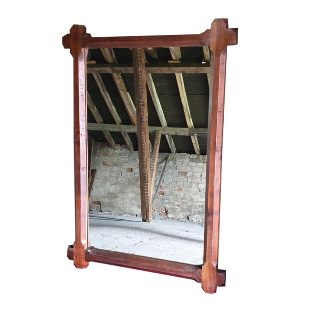 Large Vintage Rustic Mahogany Wall Mirror, 1980s For Sale - Image 6 of 6