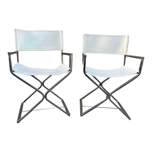 Pair of Mid 20th Century Chrome Base Leather Director's Chairs For Sale