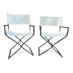 Pair of Mid 20th Century Chrome Base Leather Director's Chairs