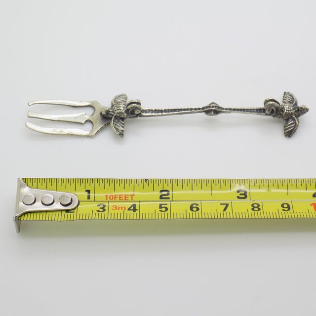 Vintage Italian Handmade Genuine Silver 800 Decorative Cocktail Fork With Bird For Sale - Image 9 of 9