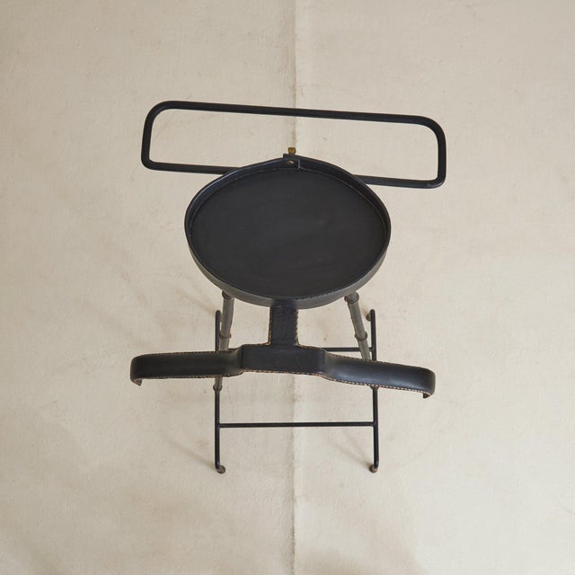 French Leather + Brass Valet by Jacques Adnet, 1950s For Sale In Chicago - Image 6 of 11