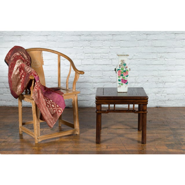 Wood Early 20th Century Chinese Ming Style Brown Pillar Strut Motif Drink Table For Sale - Image 7 of 13