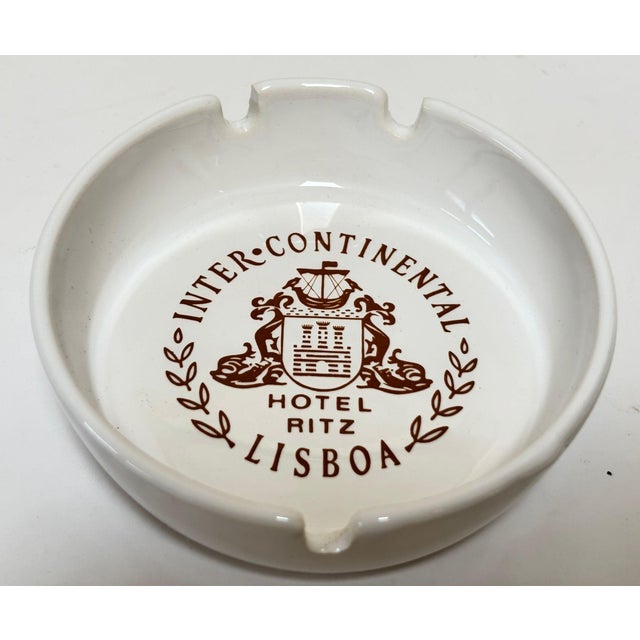 The Ritz-Carlton Lisbon Porcelain Ashtray, Vide-Poche, White and Brown, circa 1970s A collectible vintage porcelain...