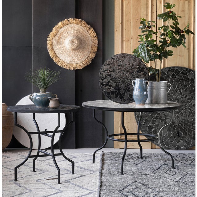 Moroccan Matthew Izzo Home Moroccan Zellige Midnight Tile With Black Iron Base 48" Round Dining Table For Sale - Image 3 of 4