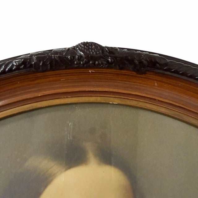 Vintage Carved Wooden Oval Frame With Lithograph For Sale - Image 4 of 7