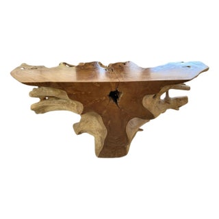 Andrianna Shamaris Sculptural Teak Wood Console Table For Sale