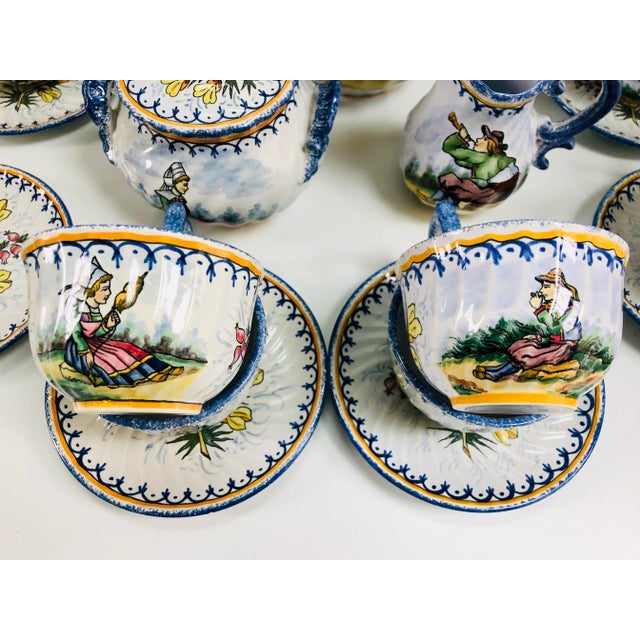 Antique French Henriot Quimper Faience Coffee Set- 27 Pieces For Sale In Boston - Image 6 of 12