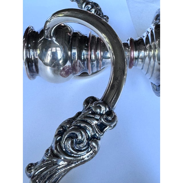 MOS2026Antique Silver Plated Three Arm English Candleabras - A Pair For Sale - Image 14 of 18