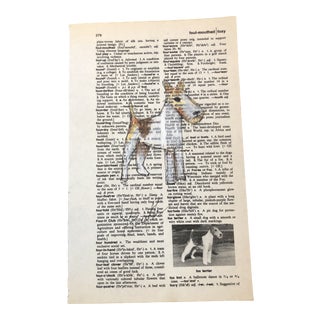 "Fox Terrier" Contemporary Original Colored Pencil Drawing on Dictionary Page For Sale