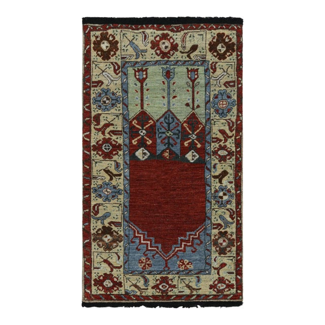 Rug & Kilim’s Tribal Style Runner Rug in Red With Mihrab and Floral Patterns For Sale
