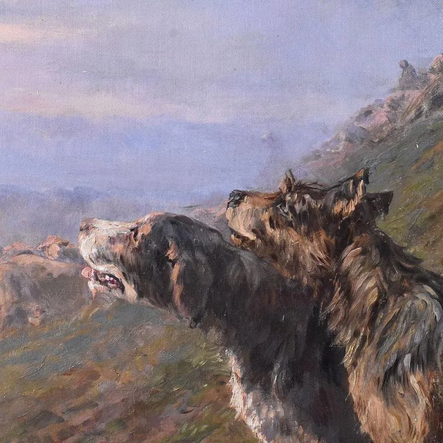 Marie Didiére Calvés, Dogs Portrait, Oil Painting on Canvas, Early 20th Century For Sale - Image 5 of 9