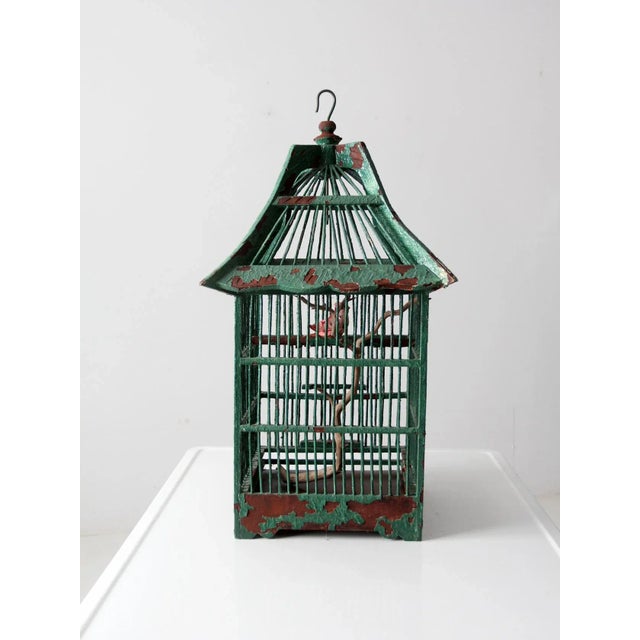 French Country Antique Wooden Bird Cage For Sale - Image 3 of 13