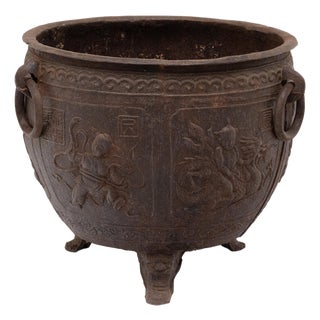 19th Century Chinese Cast Iron Relief Planter For Sale