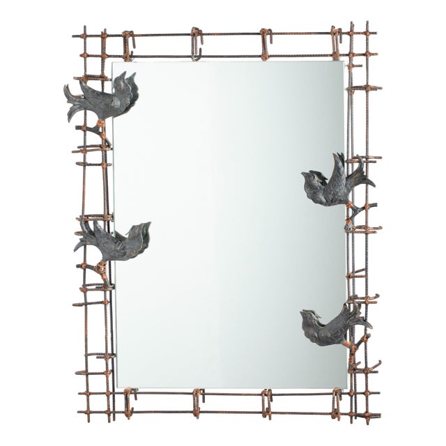 Rectangular Mirror with Wrought Iron Props, 2000s For Sale