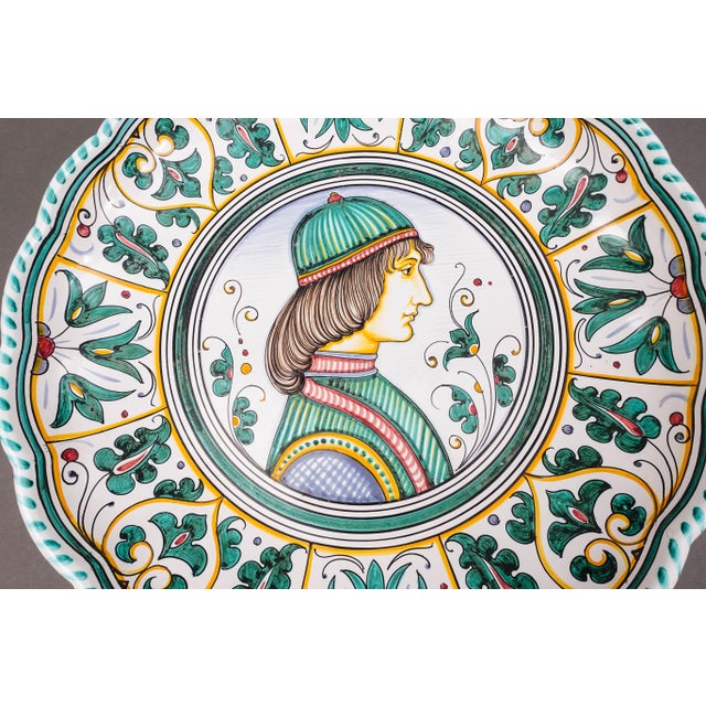 White Mid 20th Century Deruta Taly D. Grazia Maiolica Large Portrait Wall Bowl Charger Plate For Sale - Image 8 of 8